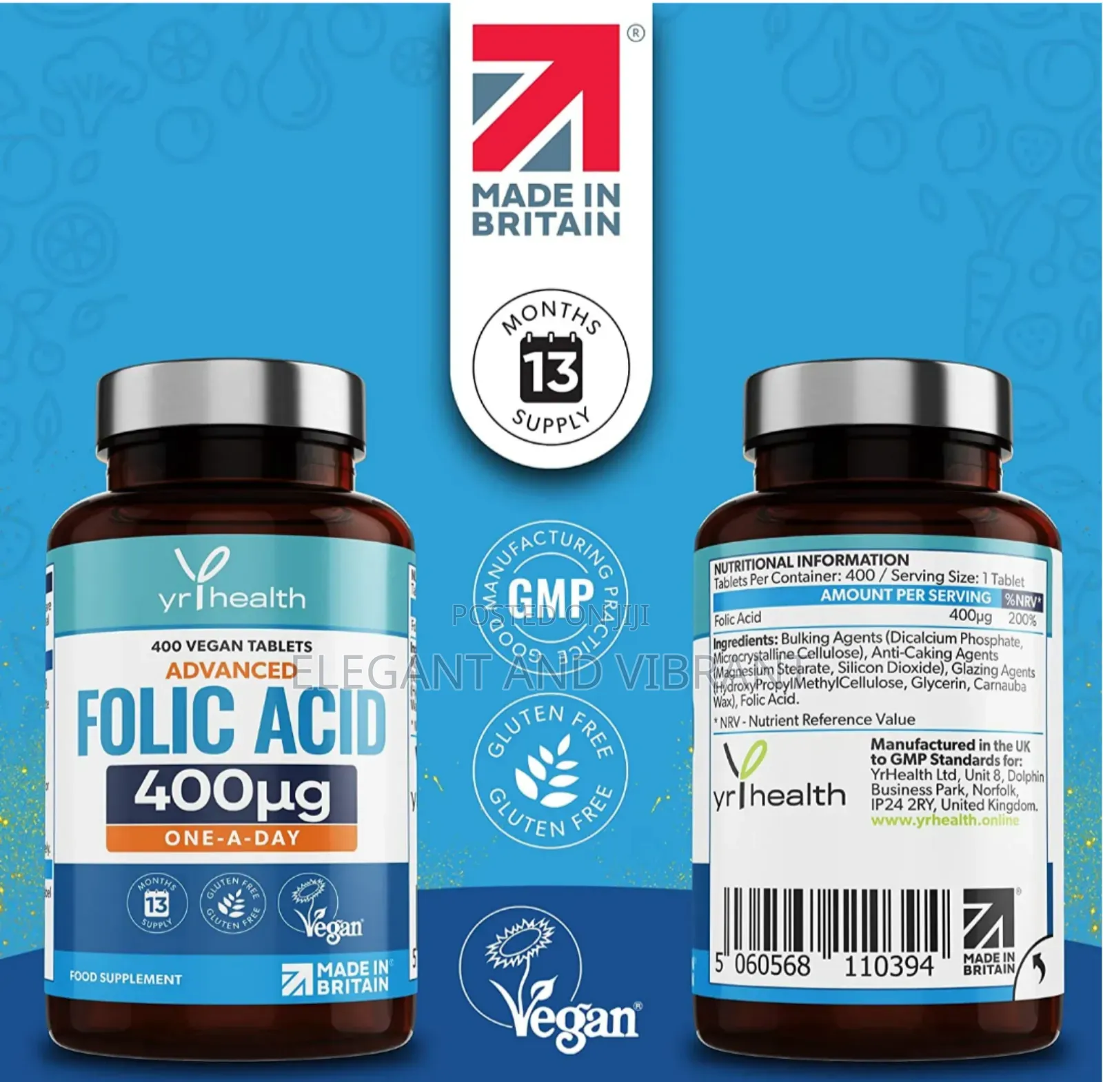 Folic Acid 400mcg , Vitamin B9 Tablets For Women, For 13 Months