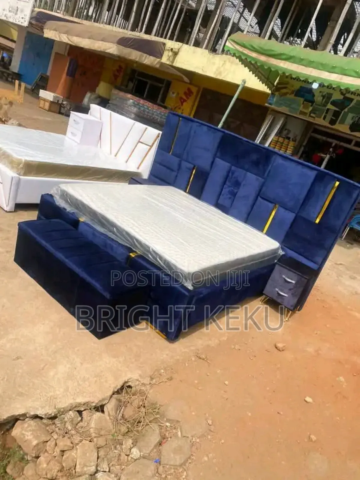 Over Queen Size Bed Frame With Side Drawers and Ottoman