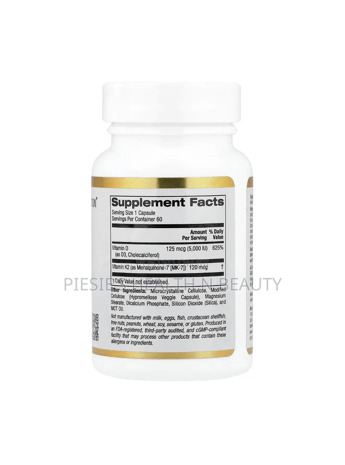 California Gold Nutrition Vitamin D3 + K2, 60 Veggie Capsules