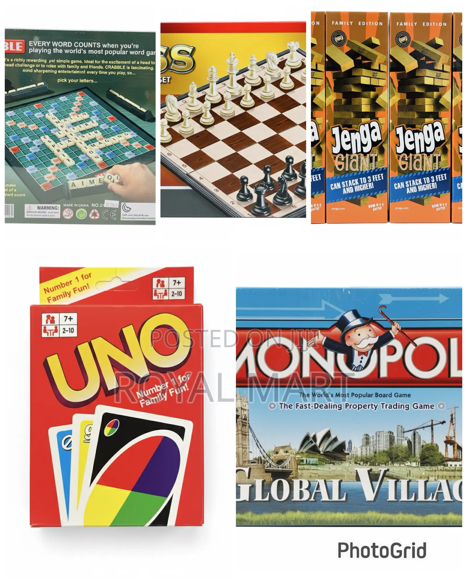 Family Games ( Monopoly, Chess, Scrabble,Jenga and Uno)
