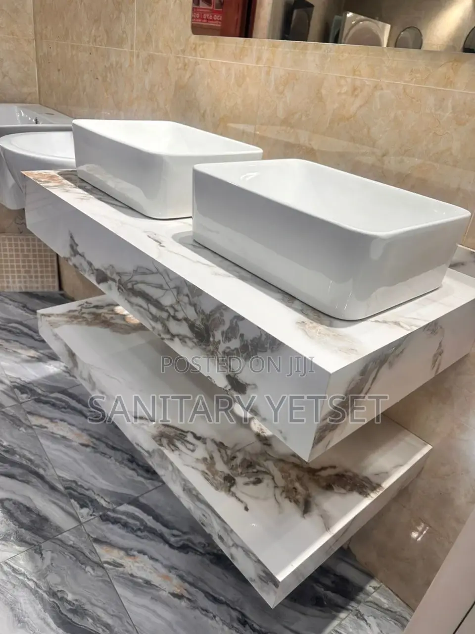 European Counter Top Marbel Cabinet Basin and Mirror Complete_
