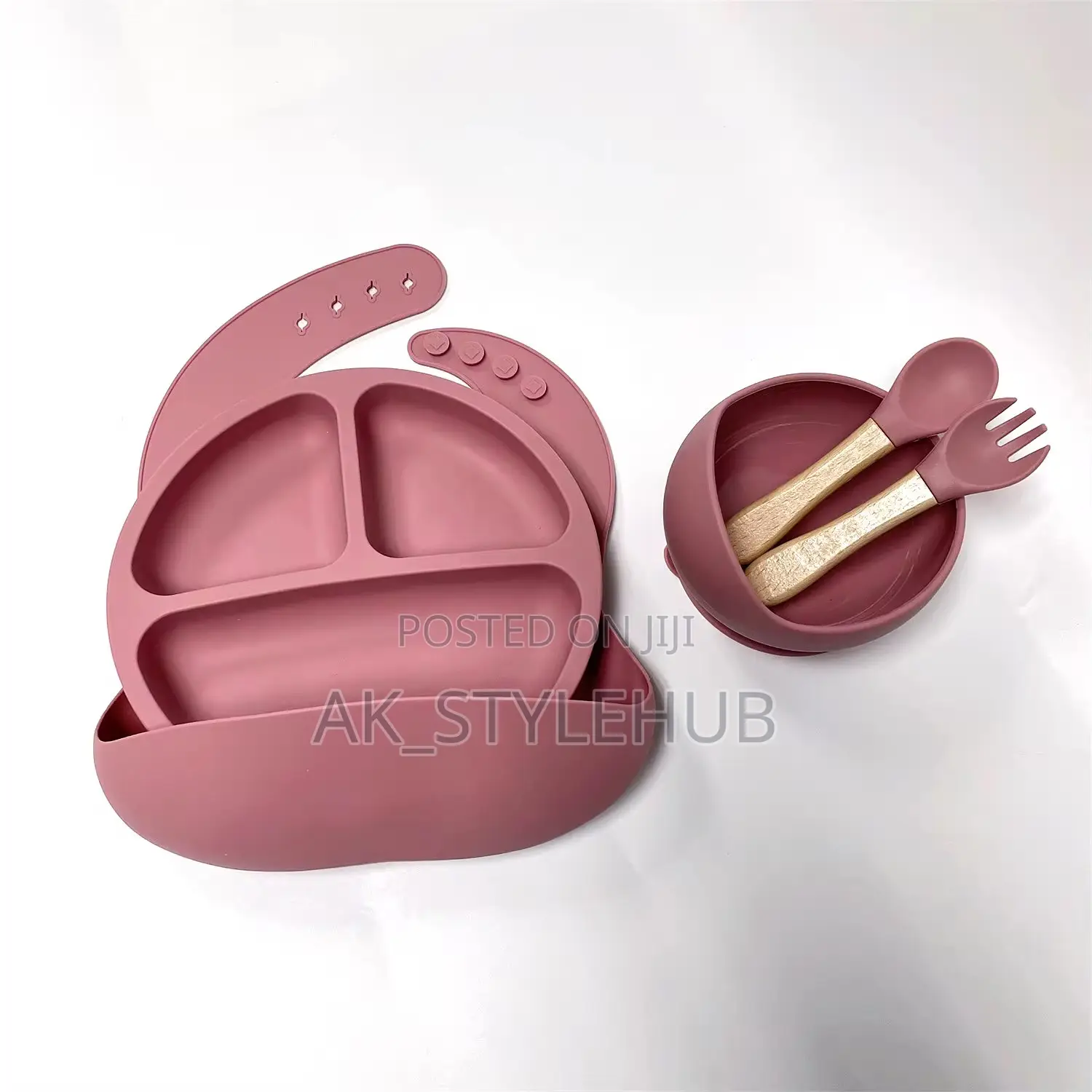 Silicone Tableware Set , Bibs Suction Bowl Spoon Plate Fork 5set