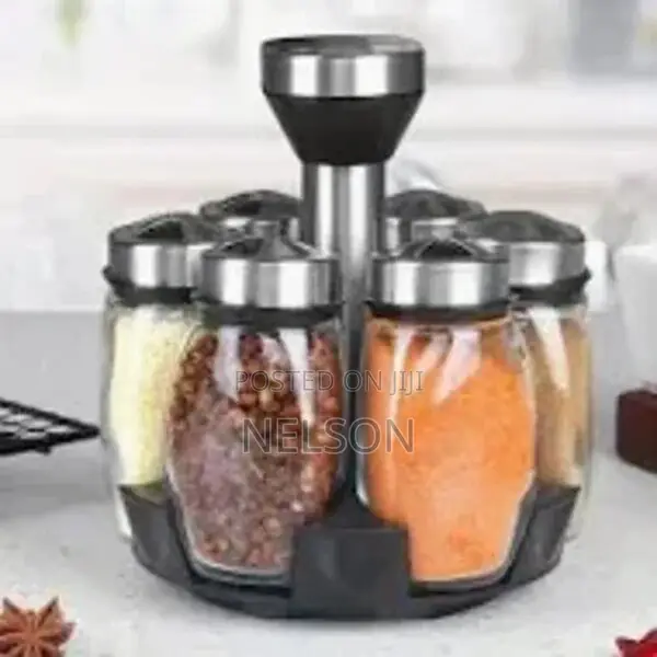 Rotating Spice Rack With Glass Jars.