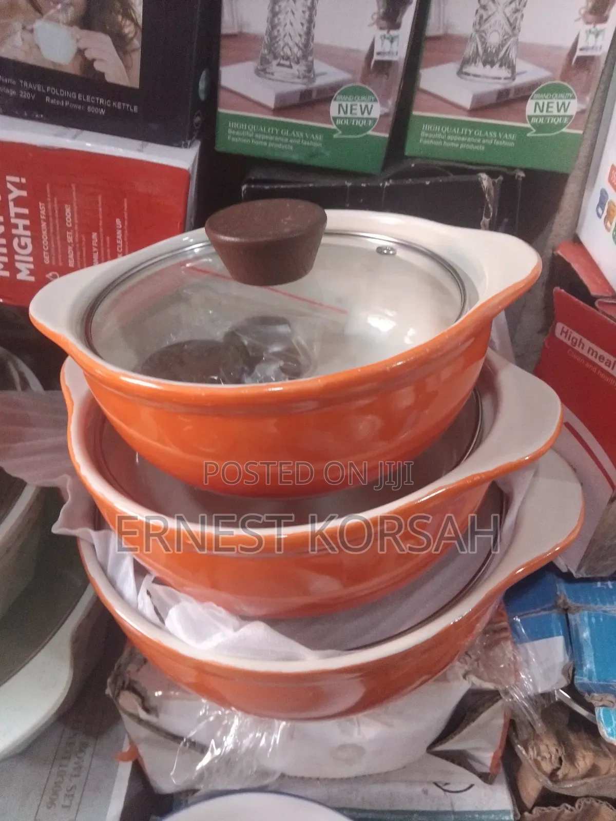 3 PCS Gradient Ceramic Soup Pot Set