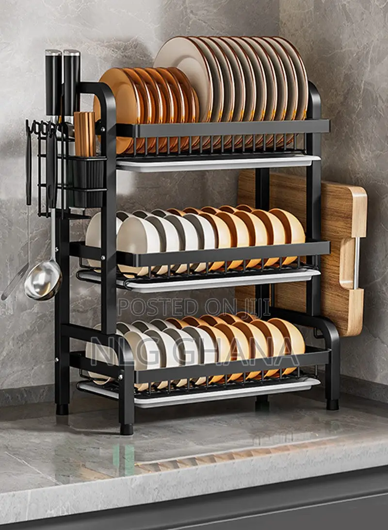 3-Tier Stainless Steel Dish Drying Rack With Utensil. Ghx7515
