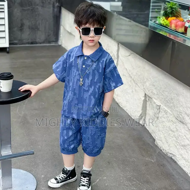 Boys Jacquard Polo Suit Short Sleeved Casual Two-Piece Set Ages 4-7yrs