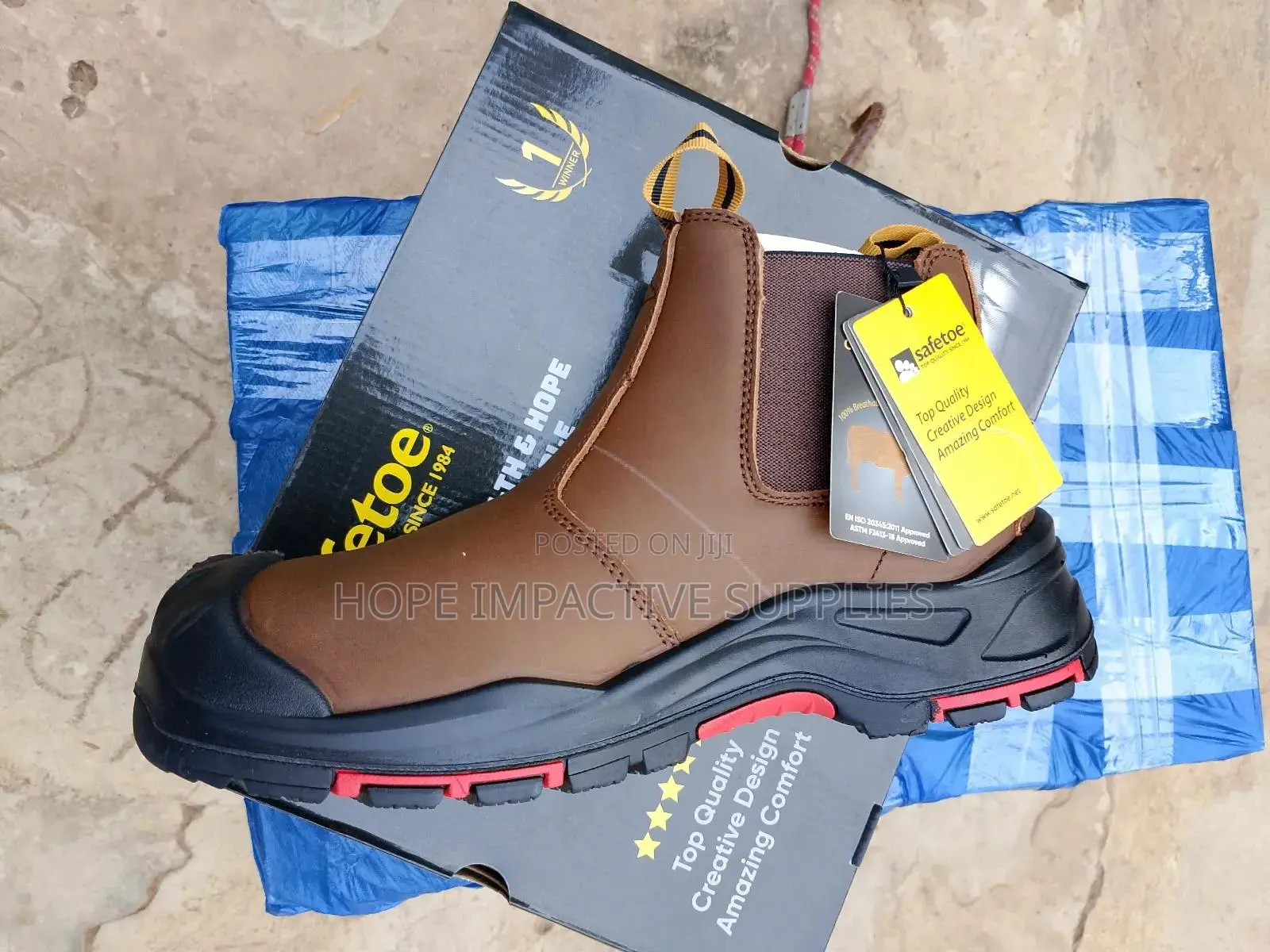 Safety Safetoe Mining Boot, Quality Waterproof Leather, Coffee Brown.