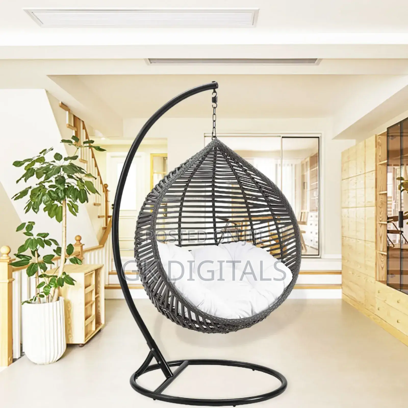 Luxury Rattan Hanging Chair With Cushion - Indoor/Outdoor Swing Seat