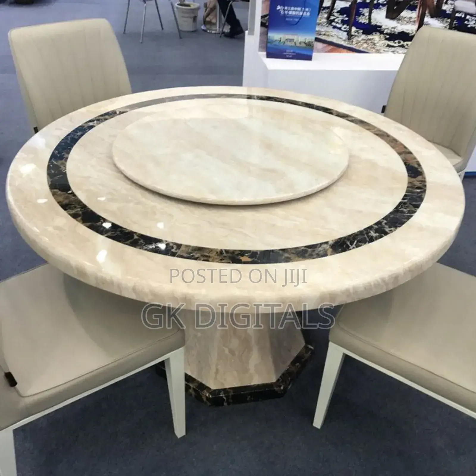 Luxury 6-Seater Marble Top Dining Table Set - Round Rotating Center
