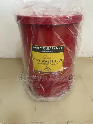 Foot Lever Opening Device Red Galvanized Steel Oily Waste Can