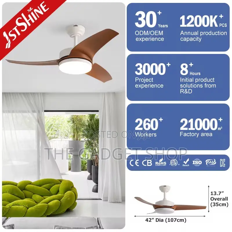 Ceiling Fan With Light (White Brown)