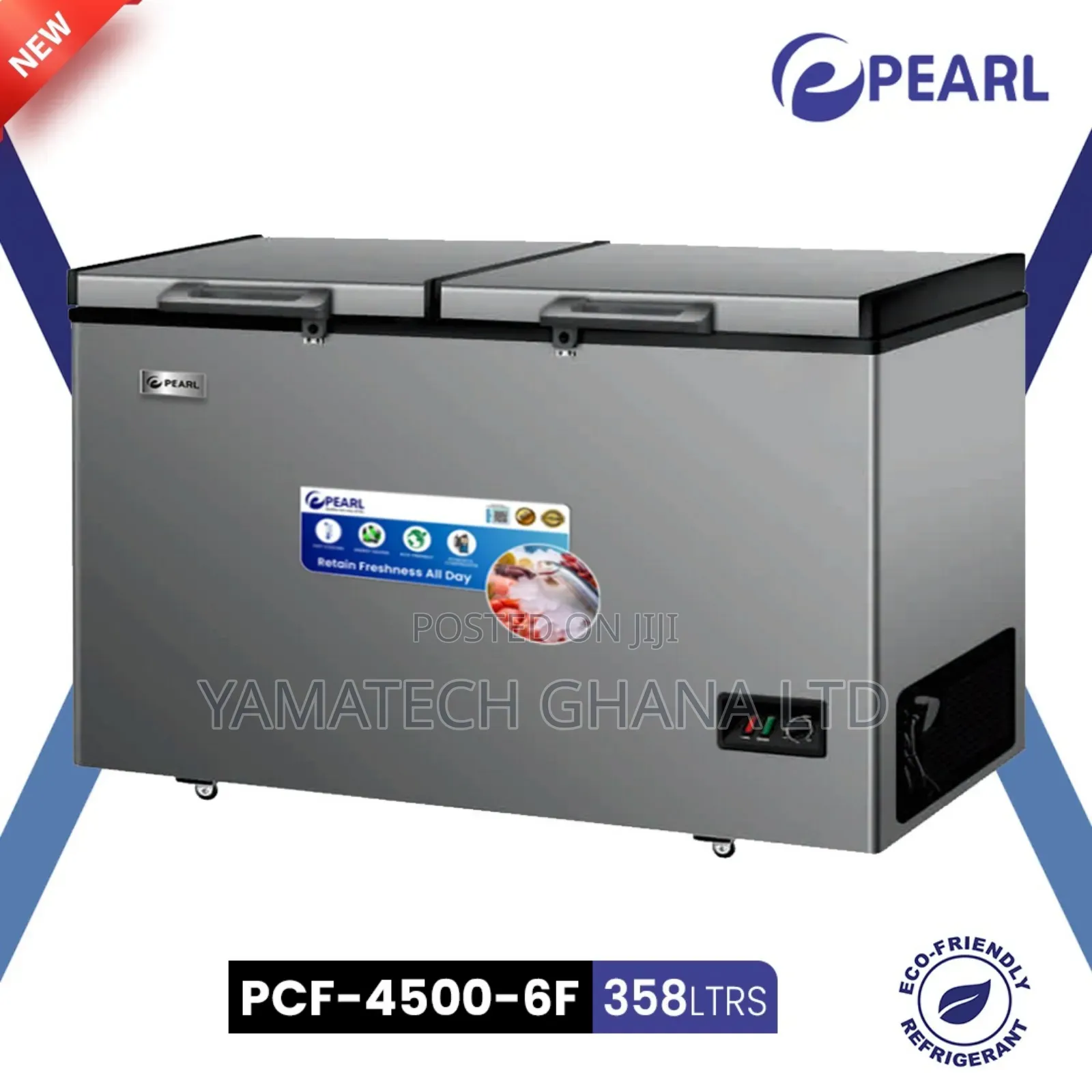 Pearl 358l Double Door Chest Freezer With Sliding Glass