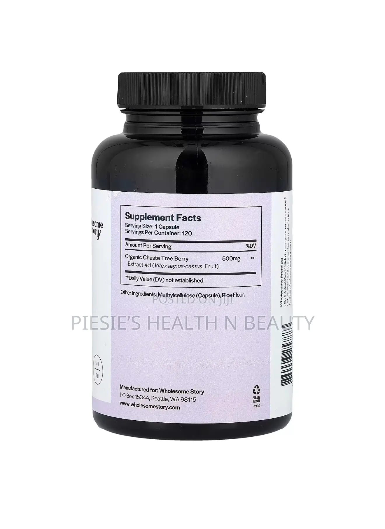 Wholesome Story Organic Vitex Chasteberry Supplement, 120 Capsules