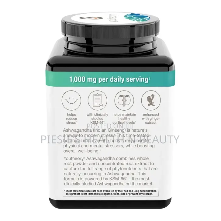 Youtheory Ashwagandha 1000 Mg, 180 Vegetarian Capsules