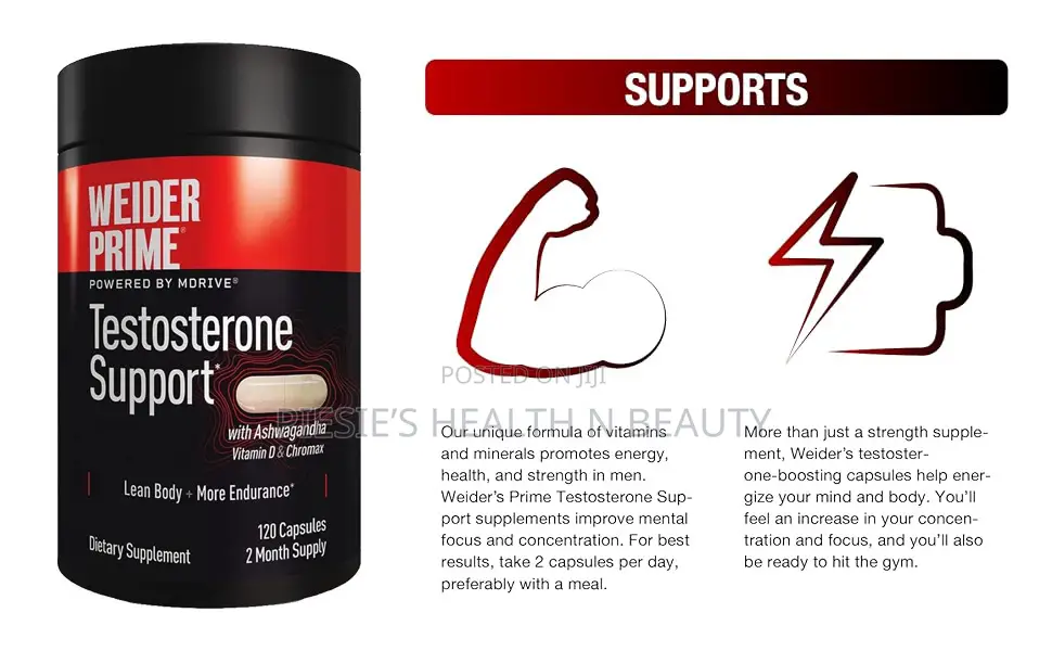 Weider Prime Testosterone Support - Men's Nutrition, 120 Capsules