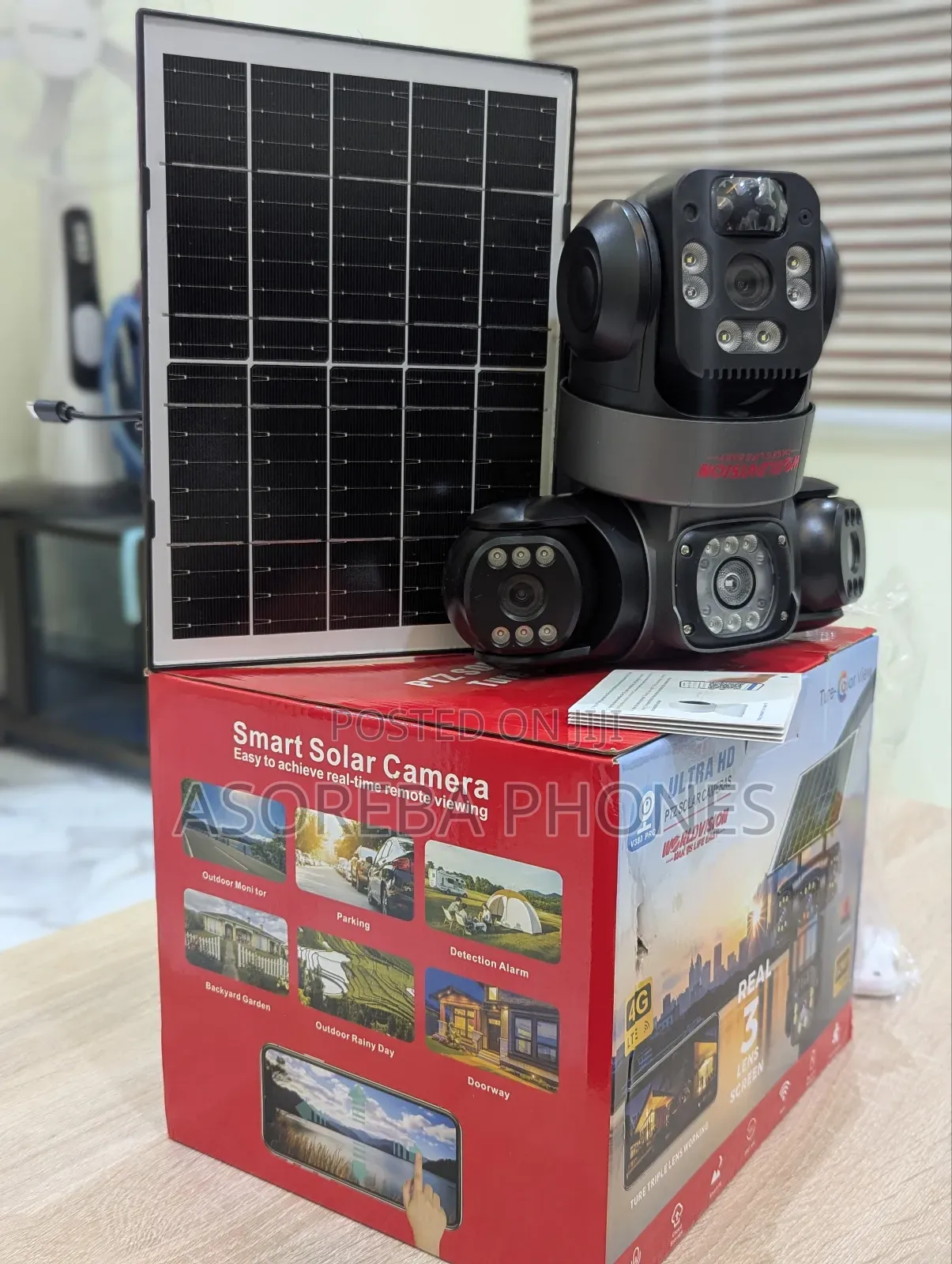 3 Lens (Triple Lens) 4g Solar Powered PTZ Outdoor CCTV Camera V380 Pro