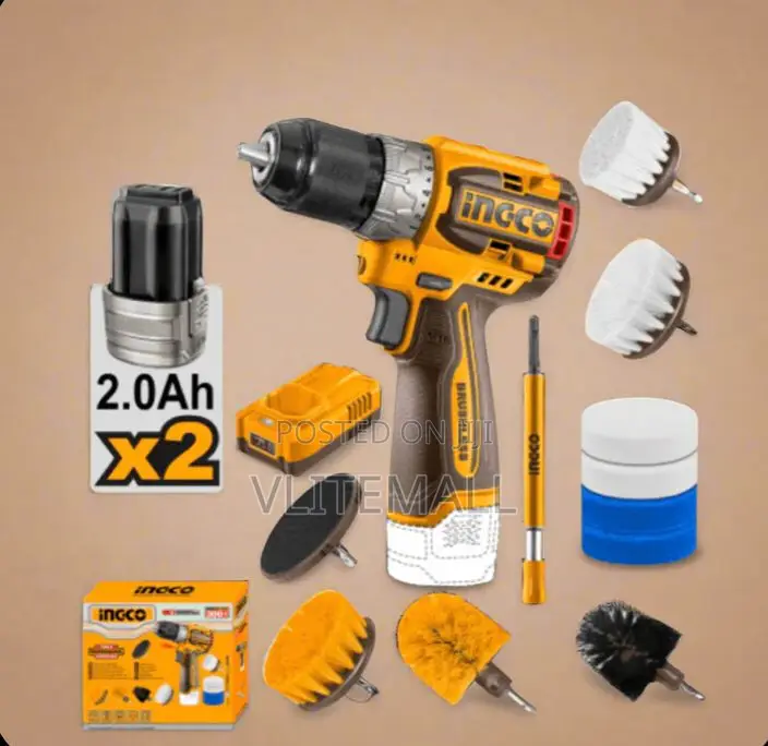Lithium-Ion Cordless Drill + 2 Pieces 20v Batteries + 11pcs Cleaning