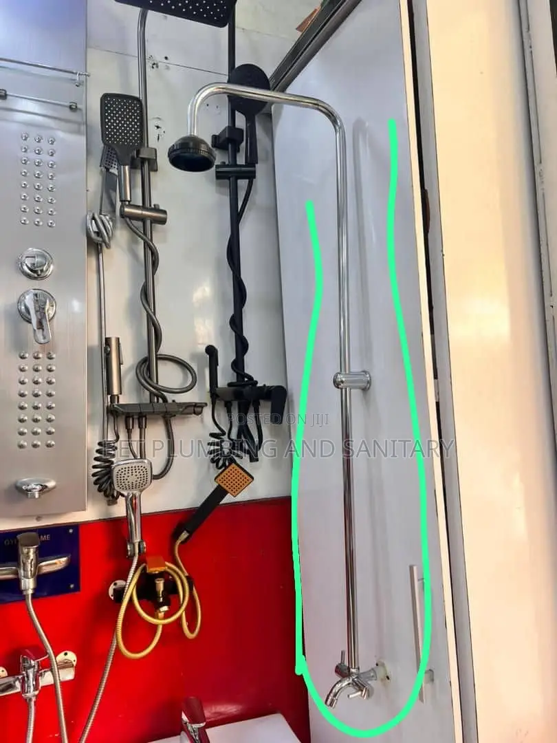 Long Pole With Black Shower Head_2in1 Stainless Bathroom Shower