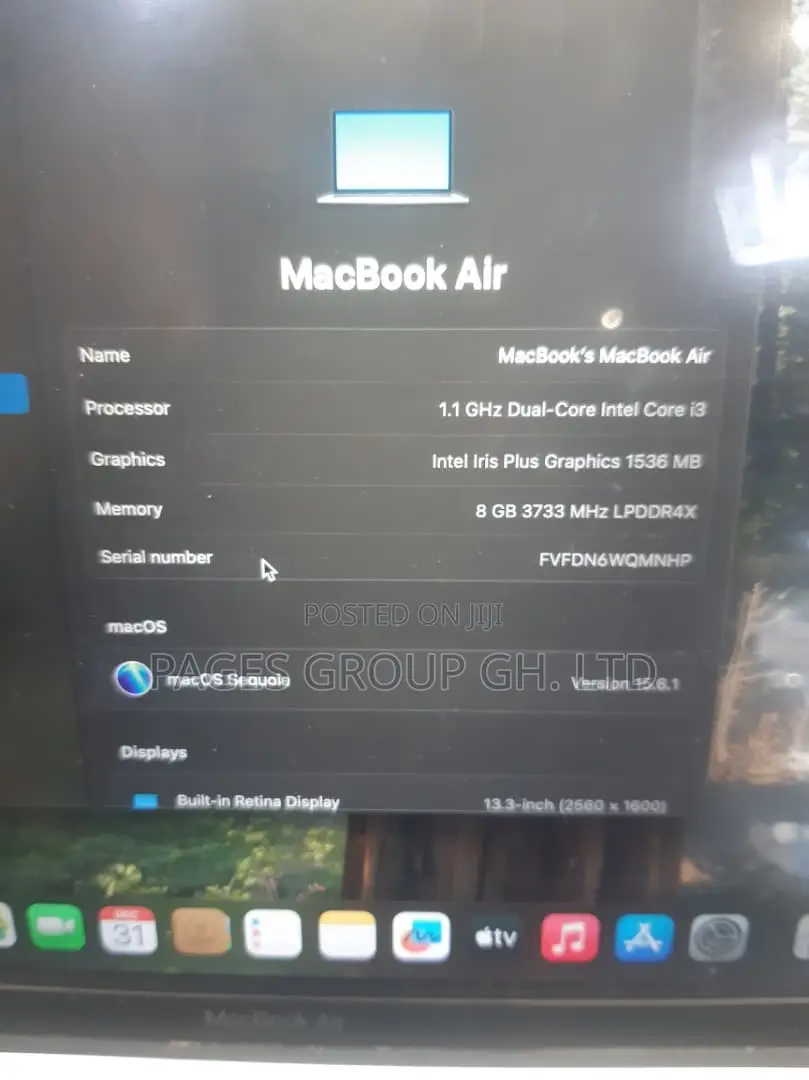 Laptop Apple MacBook Air 2020 8GB Intel Core I3 SSD 256GB