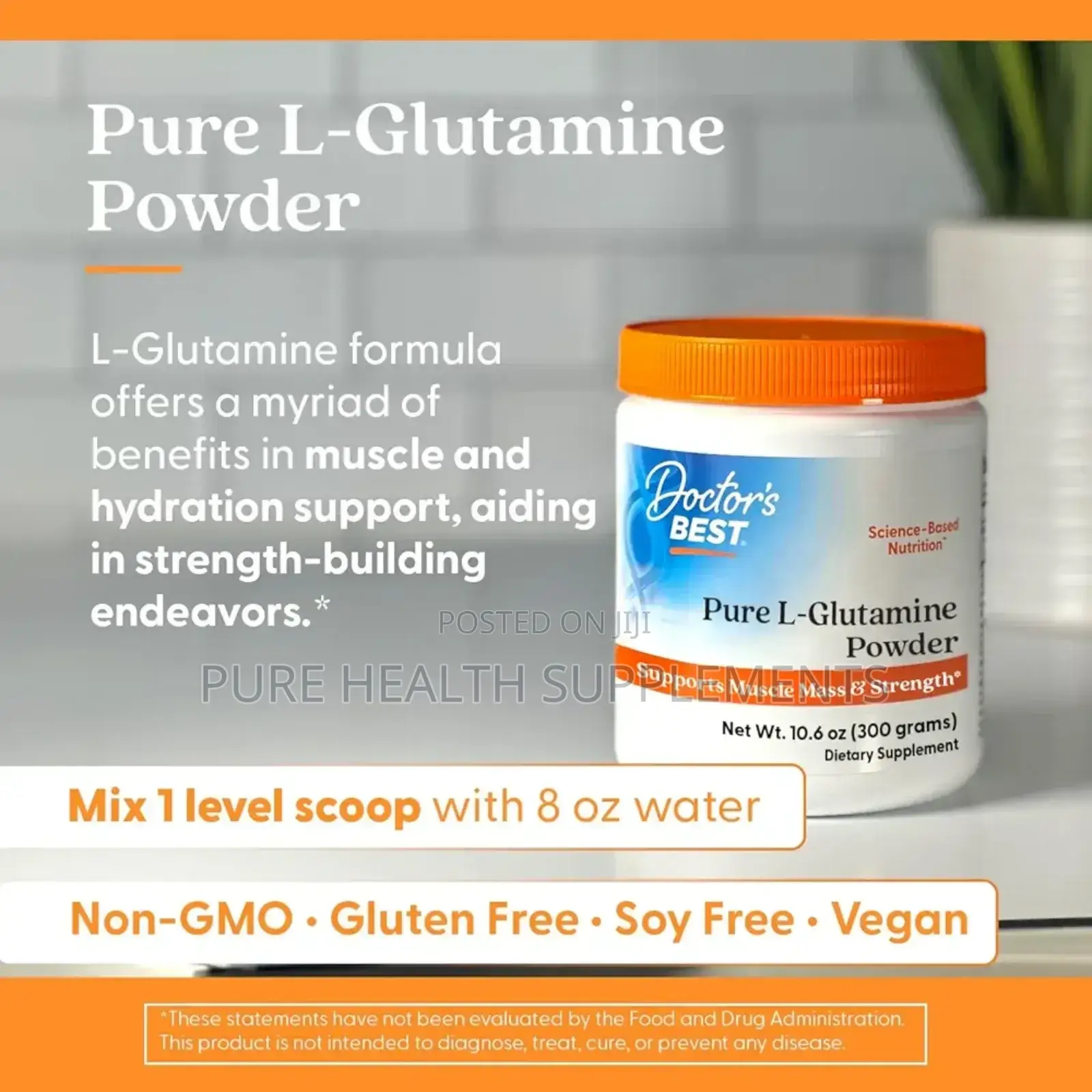 Pure L-Glutamine Powder, (300 G) for Stomach Ulcers and Gastritis