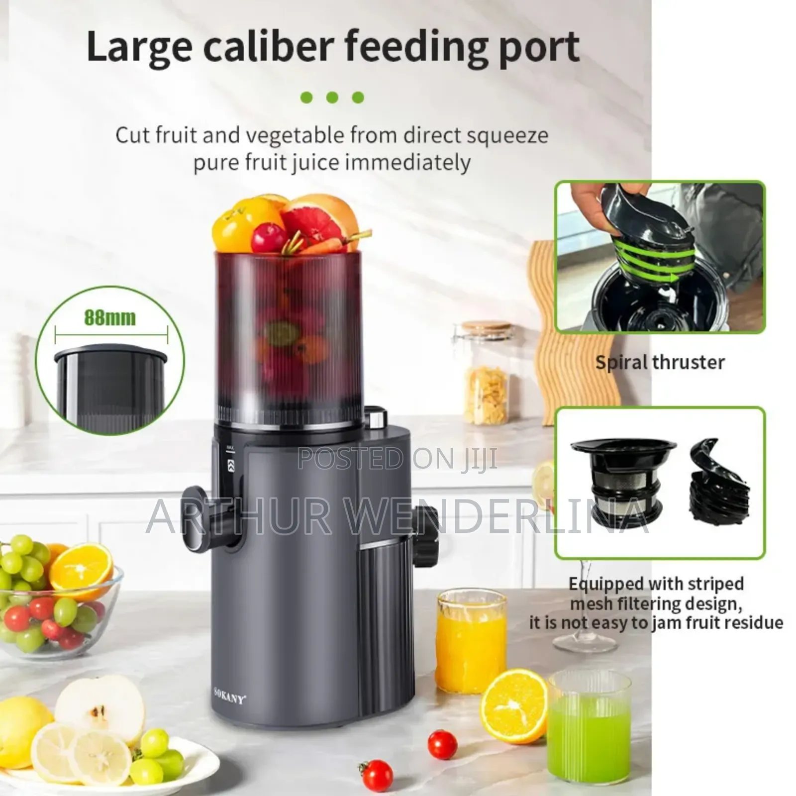 Sokany Sk-01002 Juicer With 350w Motor and 88mm Wide Feeding Inlet