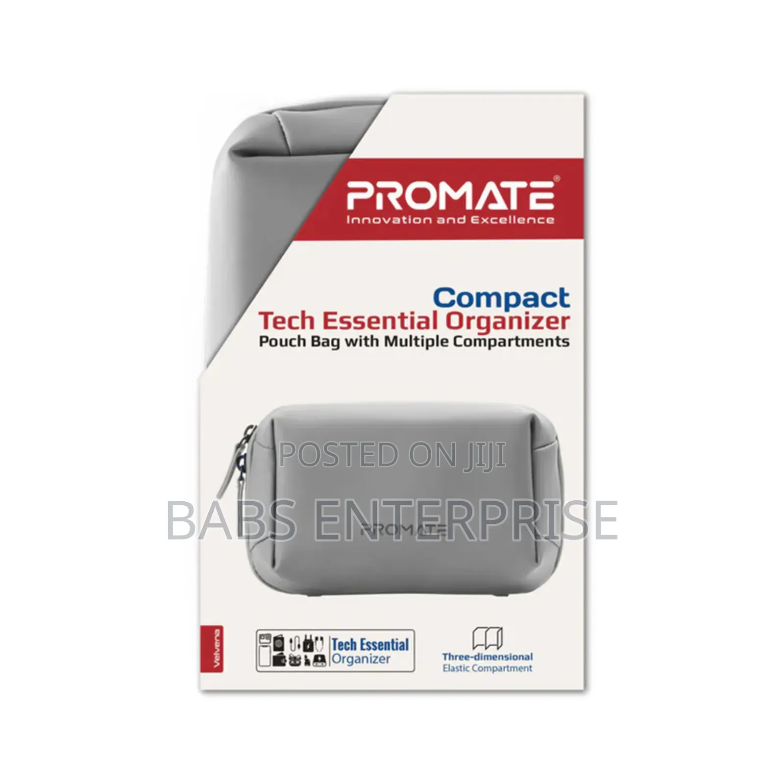 Promate Velvena Compact Tech Essential Organizer Pouch Bag Grey