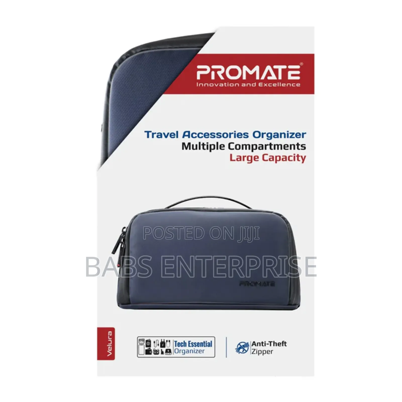 Promate Velura Large Capacity Tech Accessory Pouch Blue