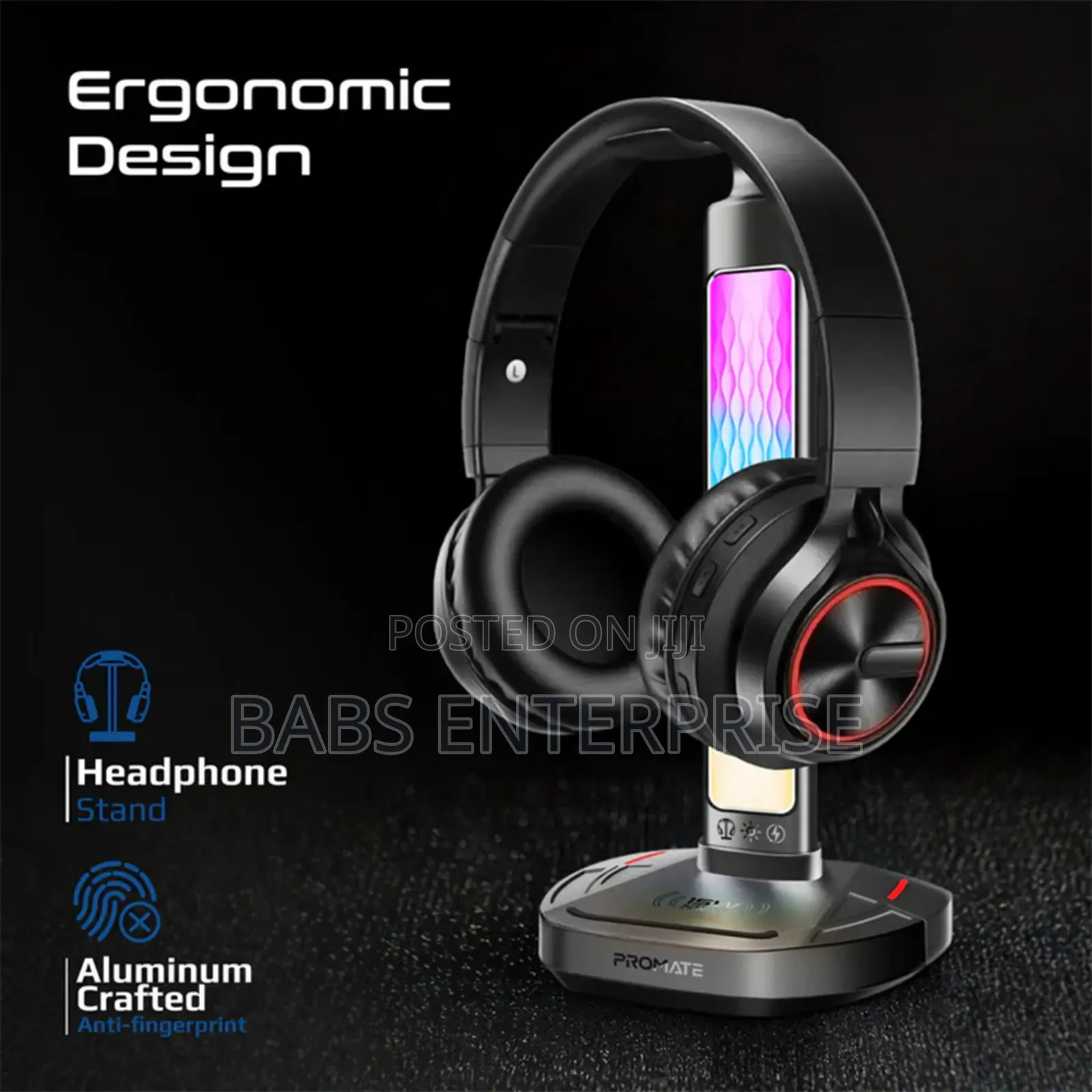Promate Fortx Multifu Rgb Headset Stand 15w Wireless Charger & Usb Hub