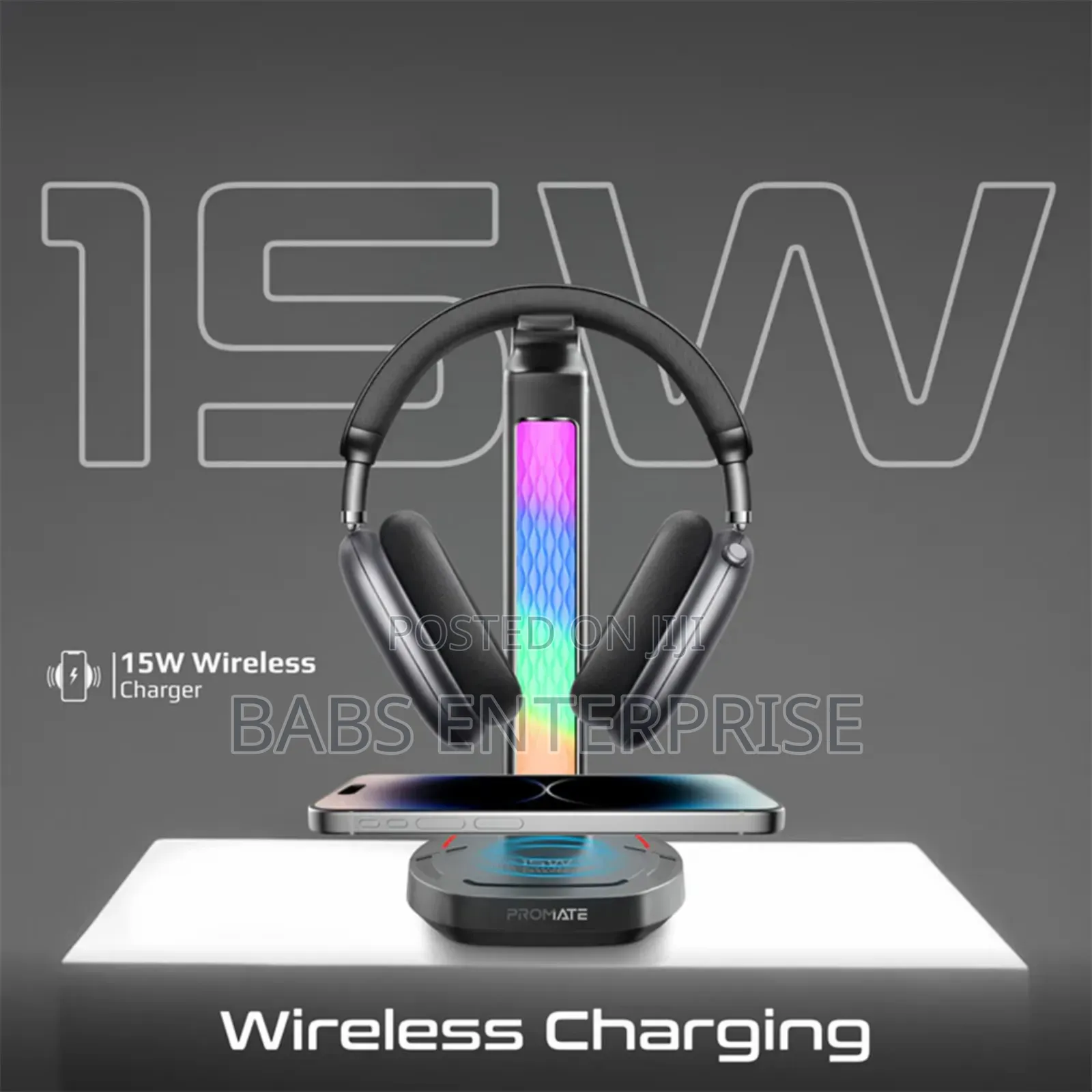 Promate Fortx Multifu Rgb Headset Stand 15w Wireless Charger & Usb Hub