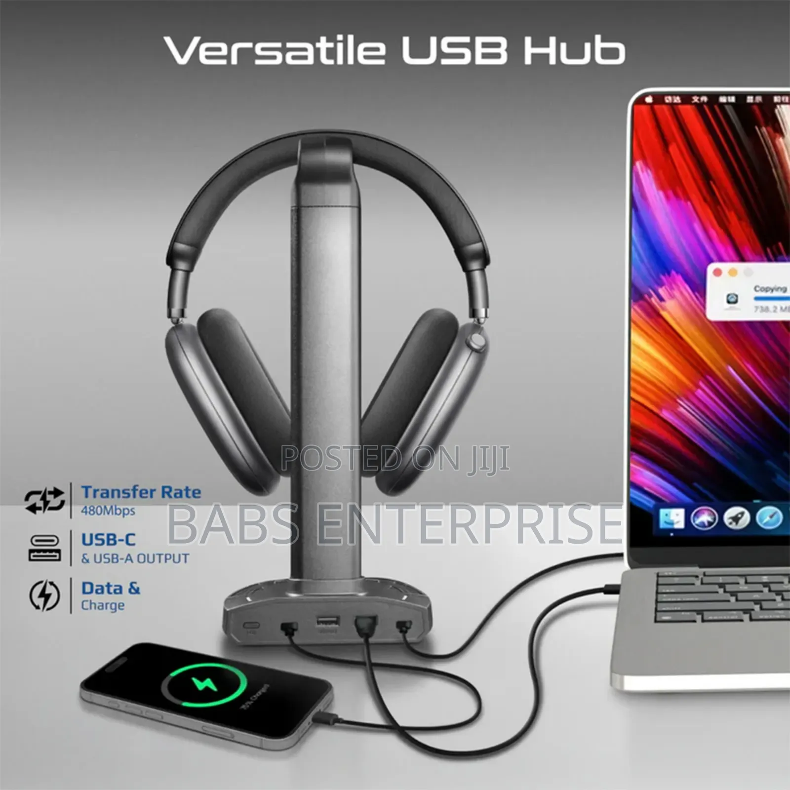 Promate Fortx Multifu Rgb Headset Stand 15w Wireless Charger & Usb Hub
