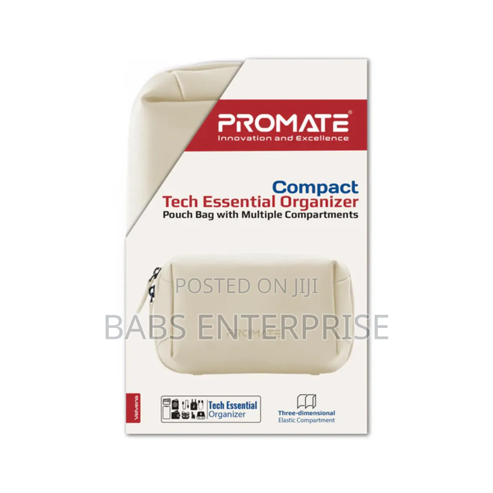 Promate Velvena Compact Tech Essential Organizer Pouch Bag Beige