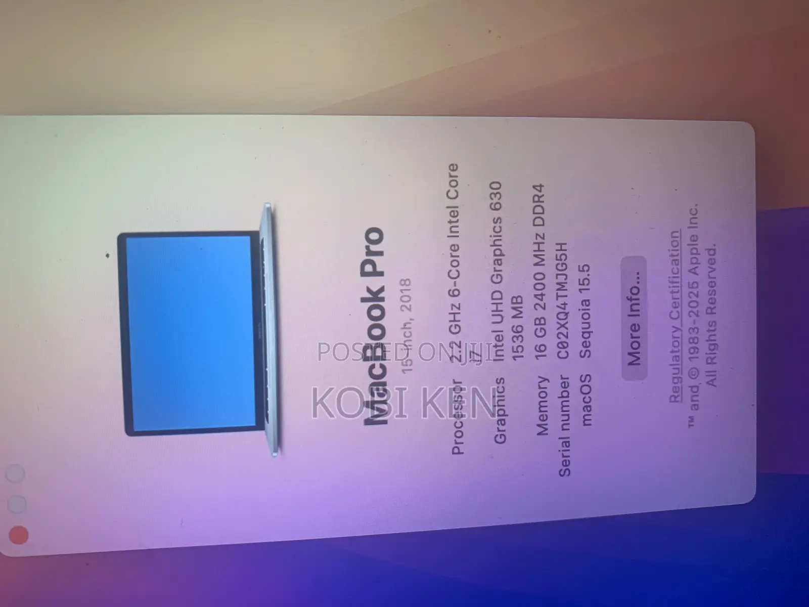 Laptop Apple MacBook Pro 2018 16GB Intel Core i7 SSD 256GB