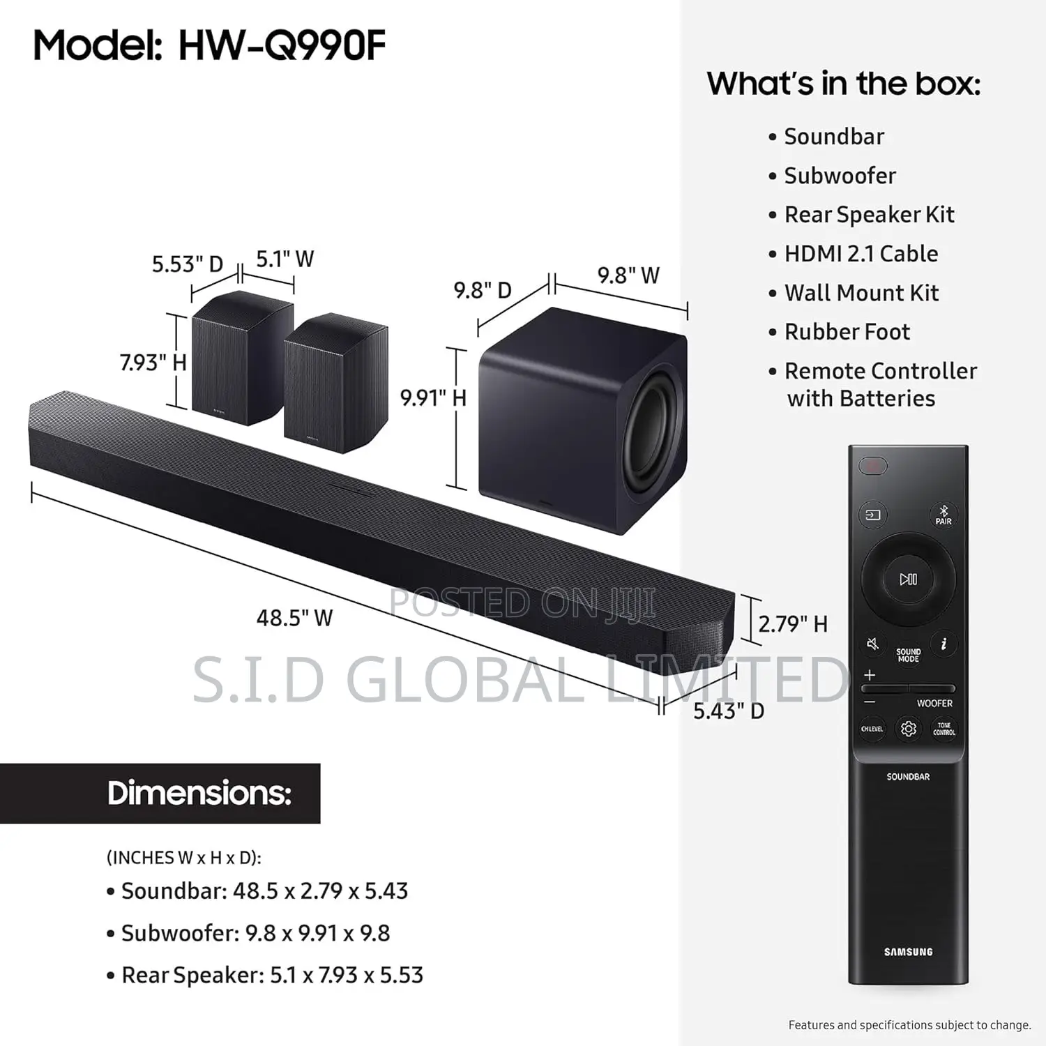 2025 Hw-q990f Samsung 11.1.4ch 756w Sound Bar Dolby Atmos