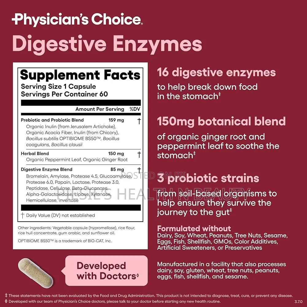 Physician's Choice Digestive Enzymes for Bloating Digestion ,60 Caps