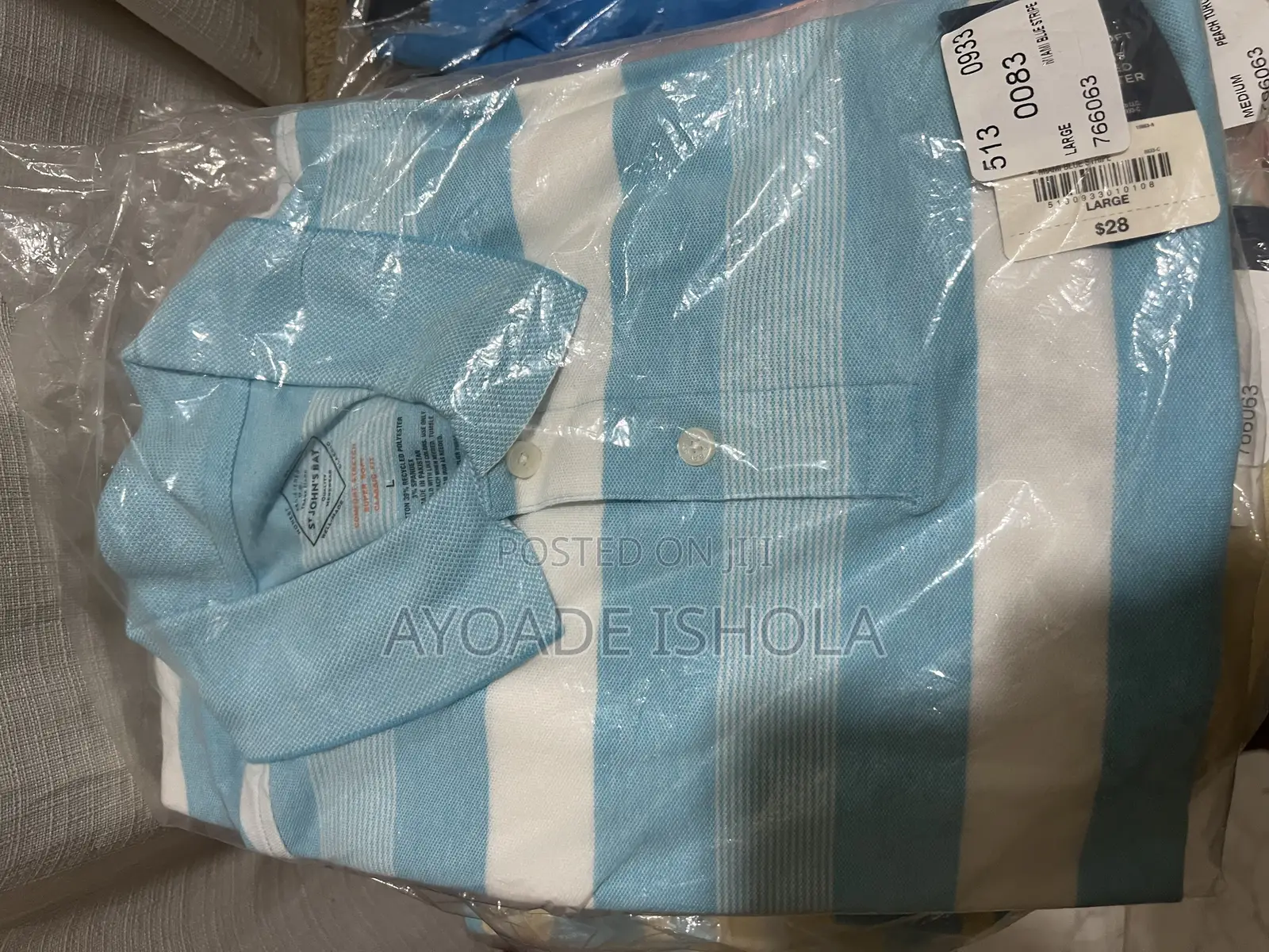 Tst. John's Bay Aqua Blue Striped Polo Shirt.