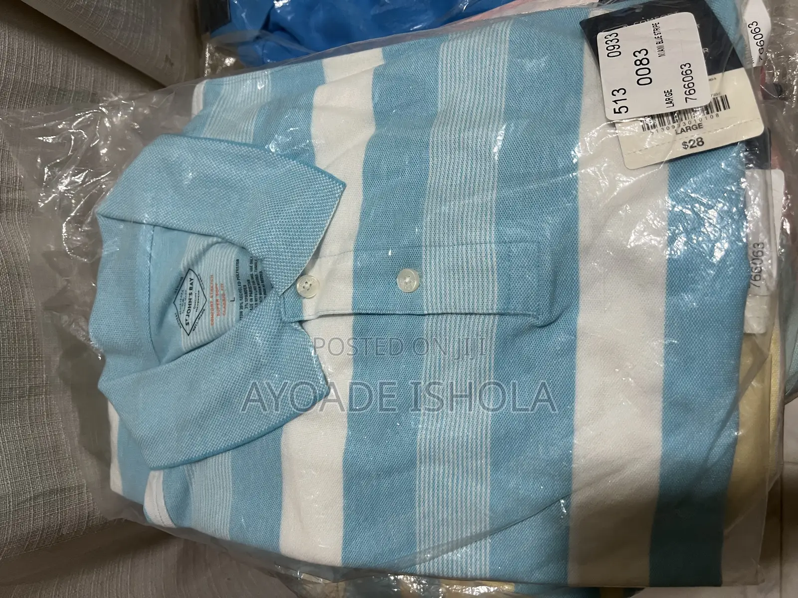 Tst. John's Bay Aqua Blue Striped Polo Shirt.
