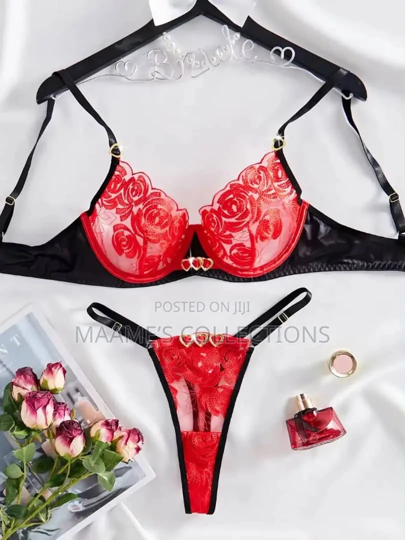 Floral Embroidered Lace Mesh Lingerie Sexy Bra Panty 2 Piece Set