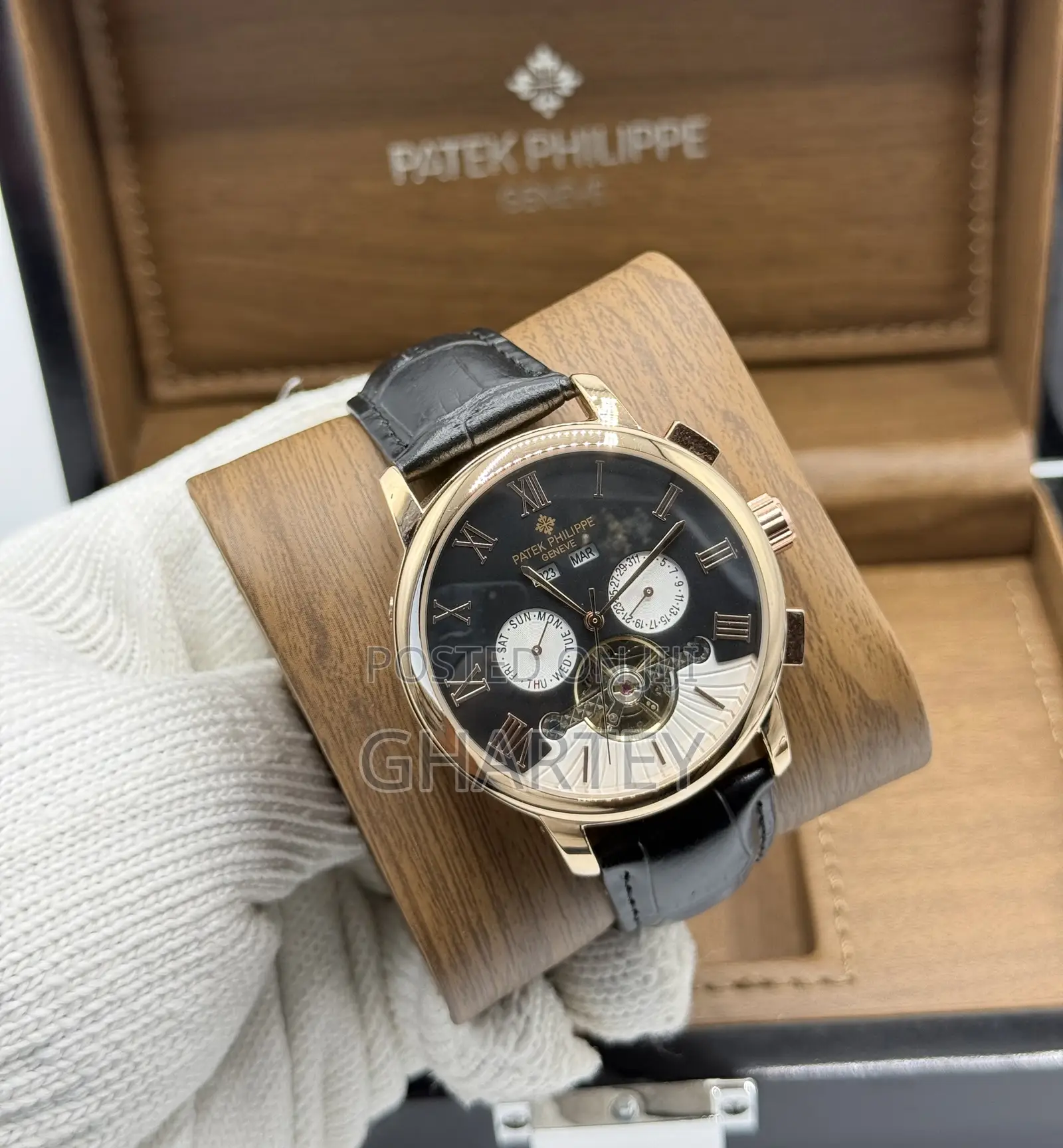 Patek Philippe Rose Gold Black Mechanical Watch for Men