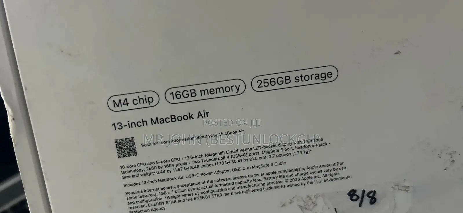 New Laptop Apple MacBook Air 2025 M4 13-inch 16GB Apple M4 SSD 256GB