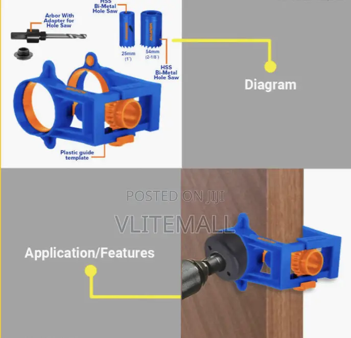 4pcs Door Lock Installation Hole Saw Set With Plastic Guide Wkj2404