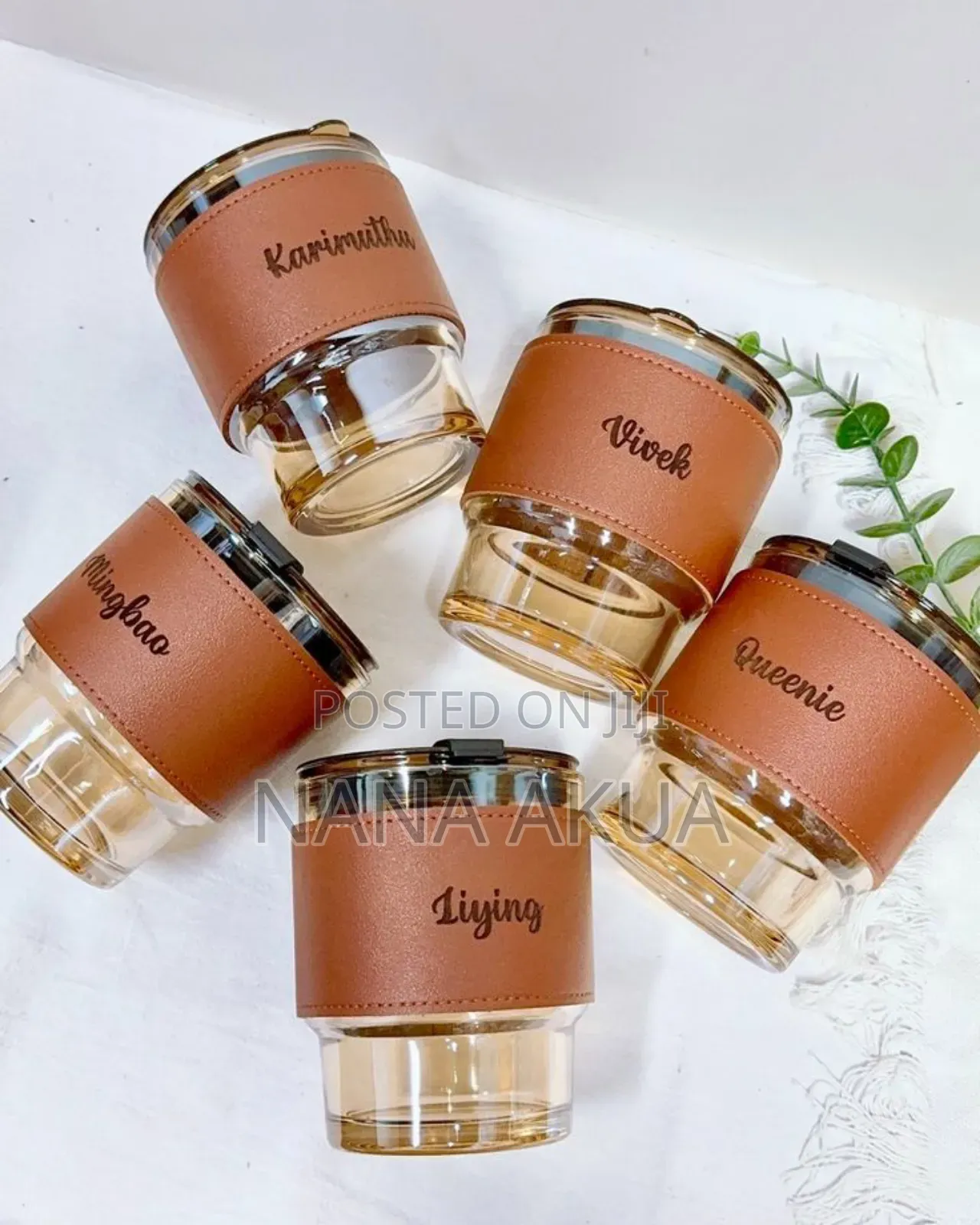 Customised Glass Cup With Leather As Souvenir