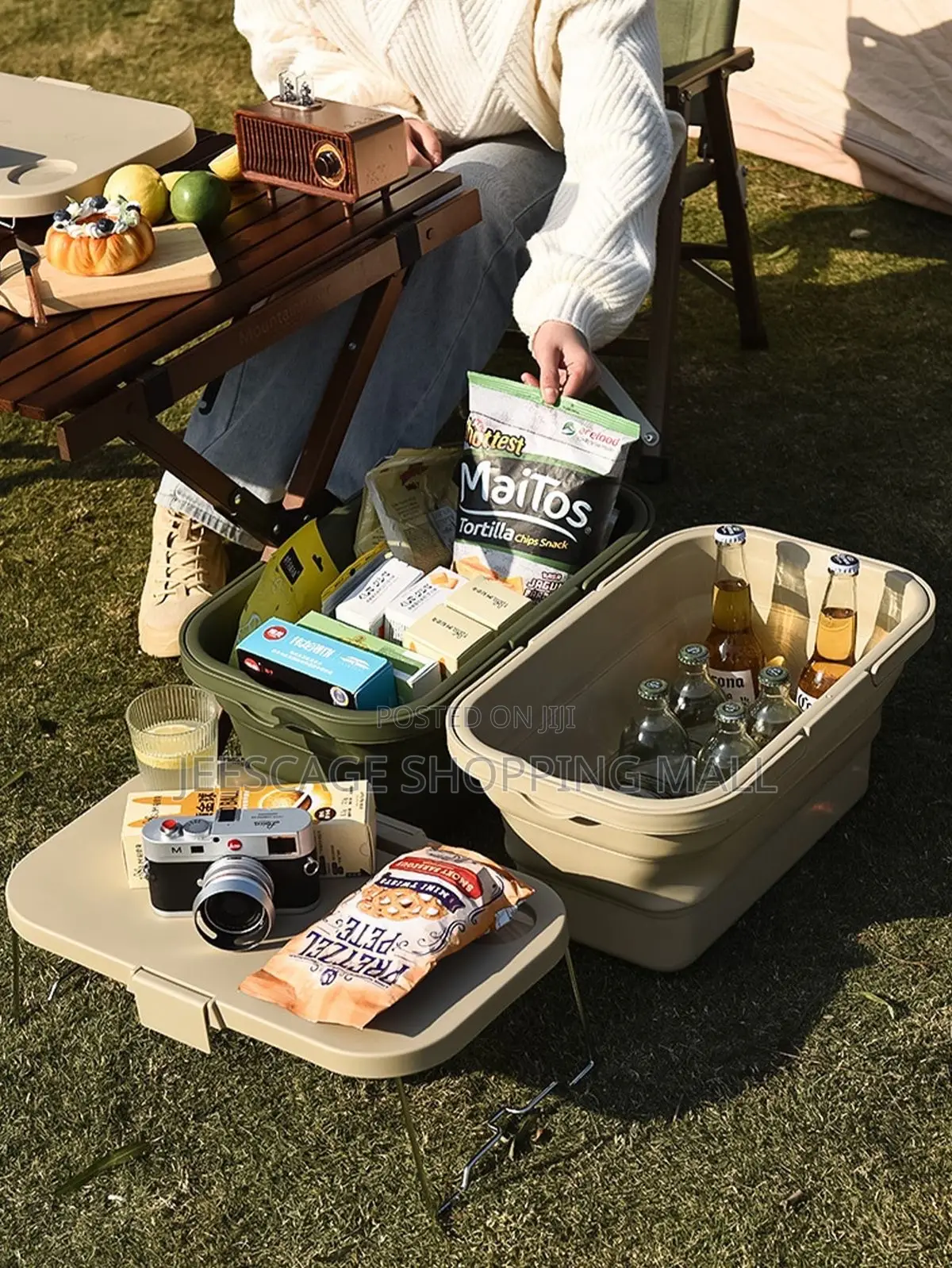 Folding Collapsible Picnic Basket With Lid And Table