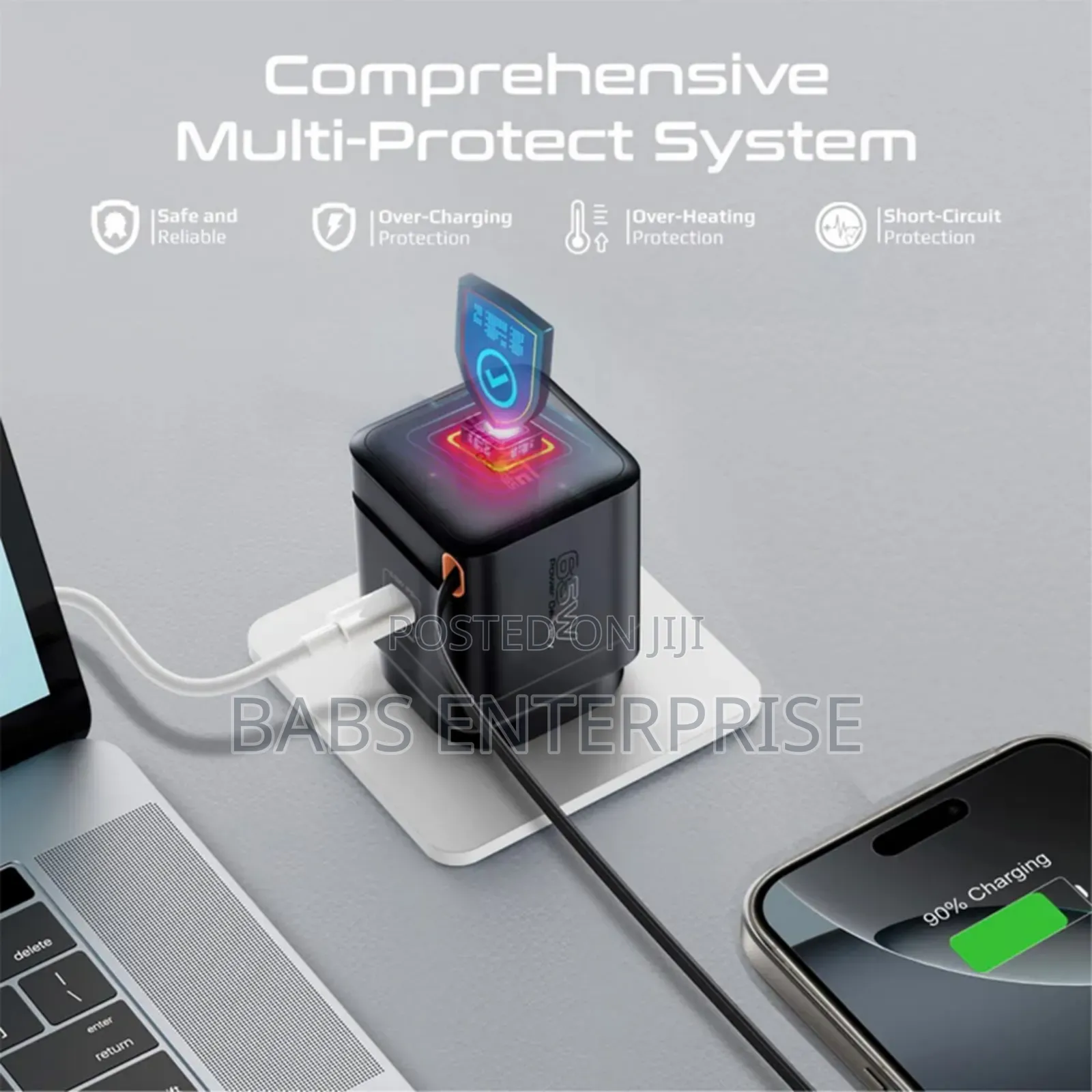 Promate Cubix-r65.Uk 65w Pd Ganfast Charging Adapter Usb-c Cable