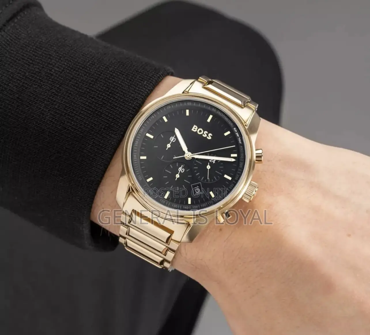 Hugo Boss Trace Chronograph Black Dial Gold Steel Strap Watch For Men