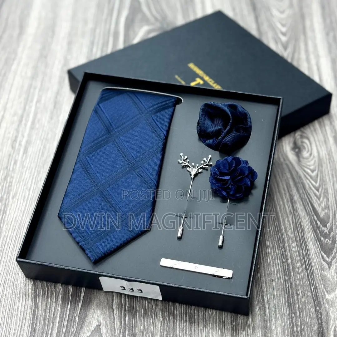 Men’S Necktie Set (Rose Pattern,Pocket Square,Lapel Pins Tie Clip )