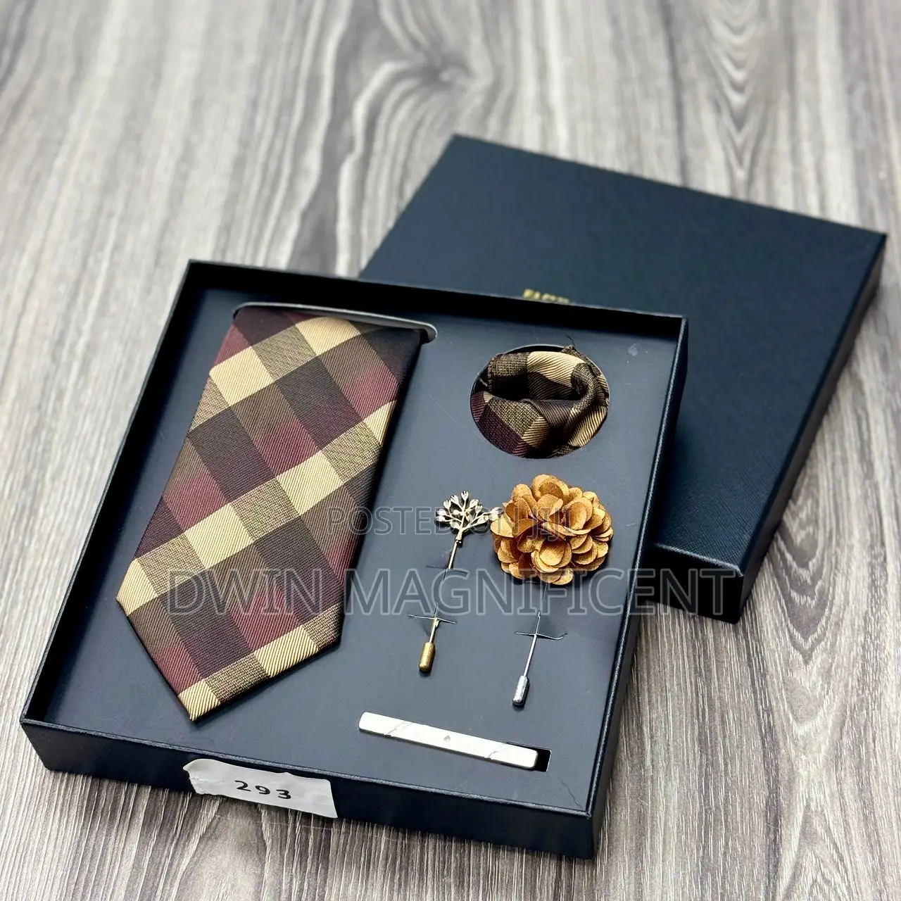 Men’S Necktie Set (Rose Pattern,Pocket Square,Lapel Pins Tie Clip )
