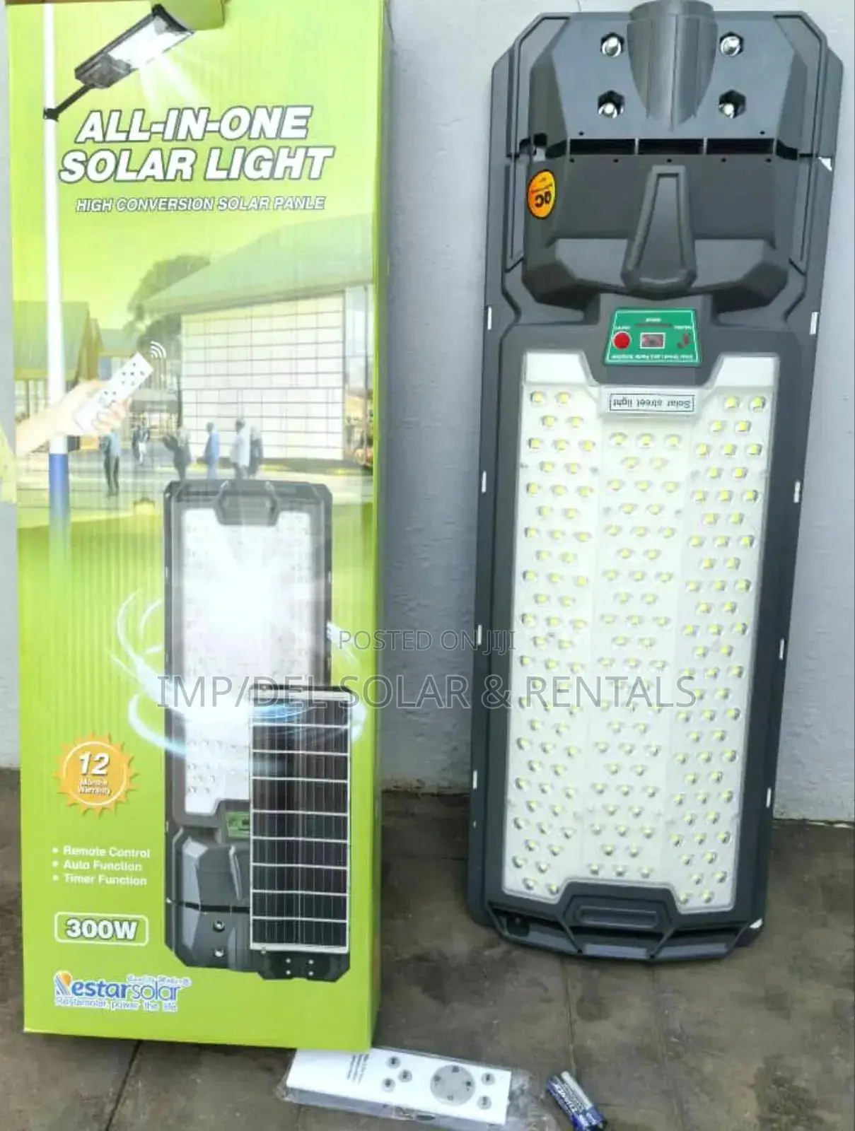 300w Solar Street Light With Panel, Remote Control, Timer Functions