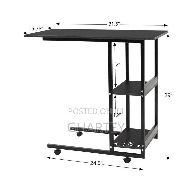 Mobile Overbed Laptop Desk With Storage Shelves - With Wheels