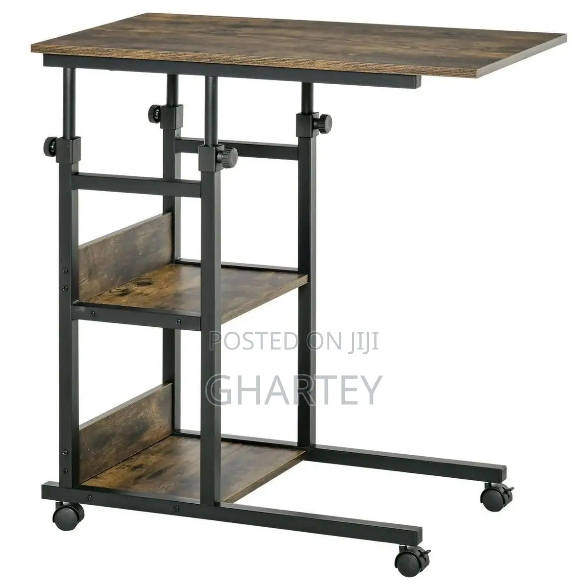 Mobile Overbed Laptop Desk With Storage Shelves - With Wheels