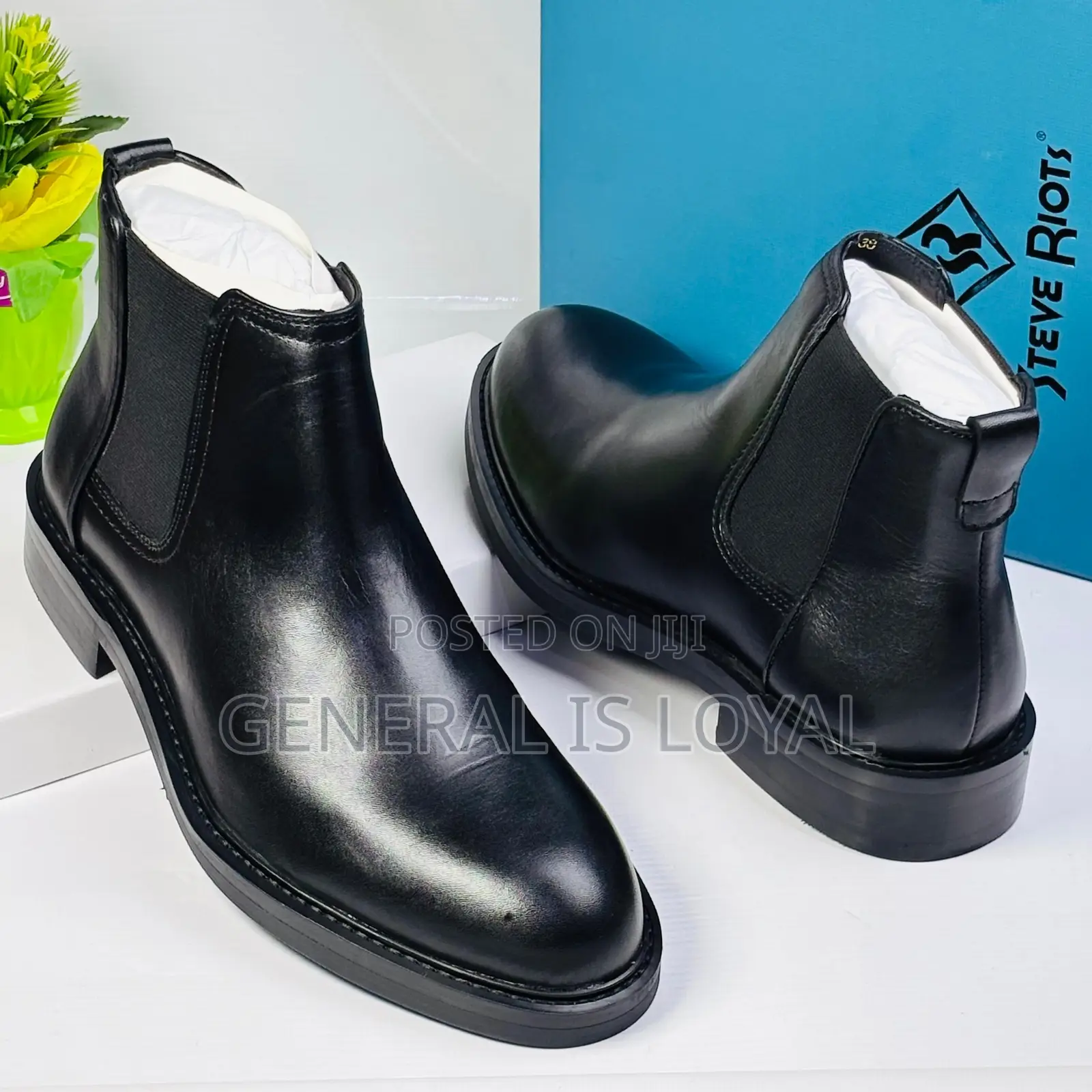 Steve Riot Black Leather Men’S Elastic Boot